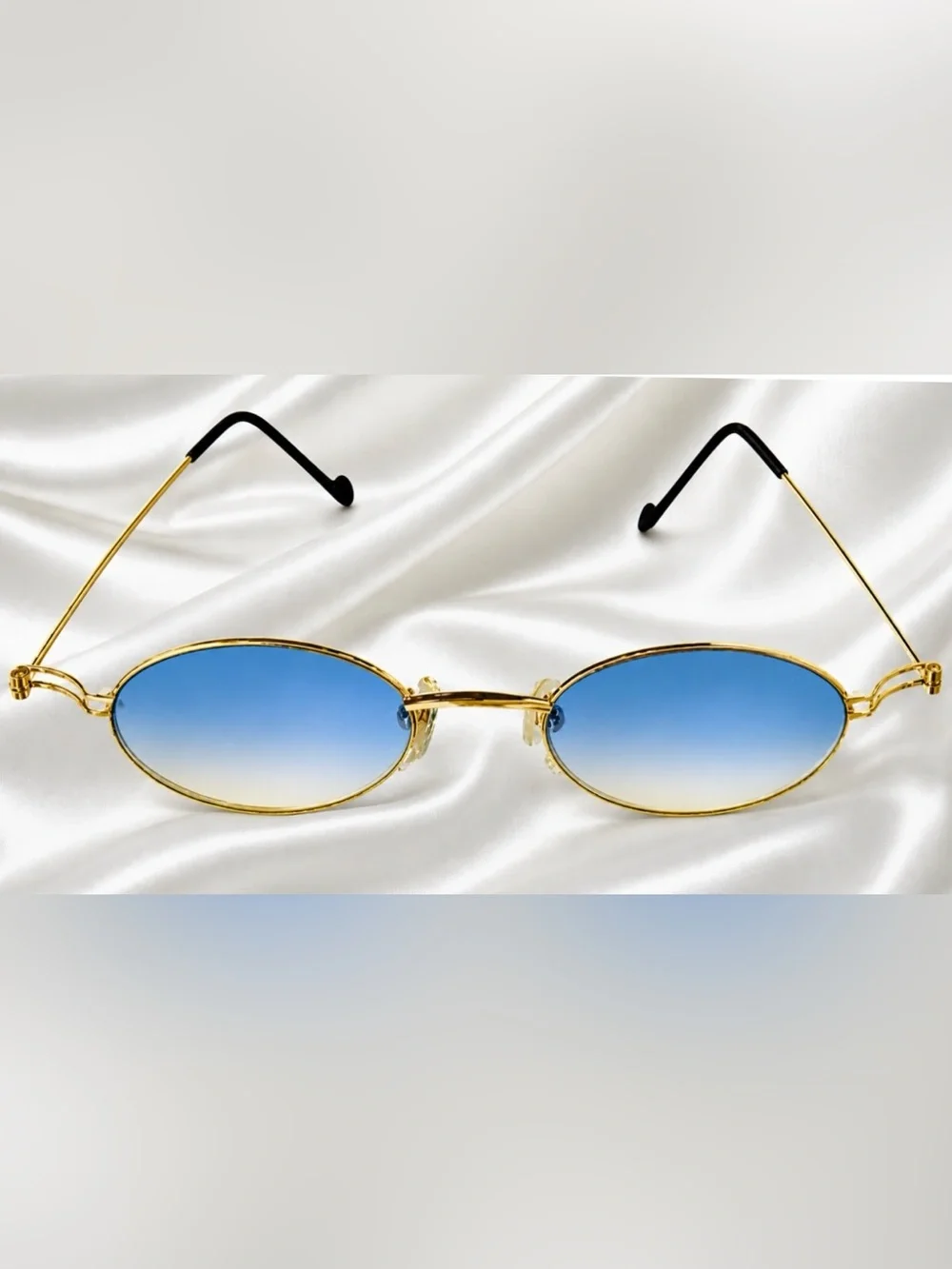 VERY RARE Authentic Gucci Coogi Brand Name Gold Metal Frame Blue Tint Sunglasses